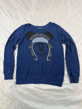 Disney Parks Mickey Mouse Sweater Blue Nordic Hat Graphic Women Medium Cute
